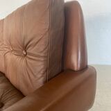 Vintage Danish retro Svend Skipper 3 person sofa in chestnut brown leather