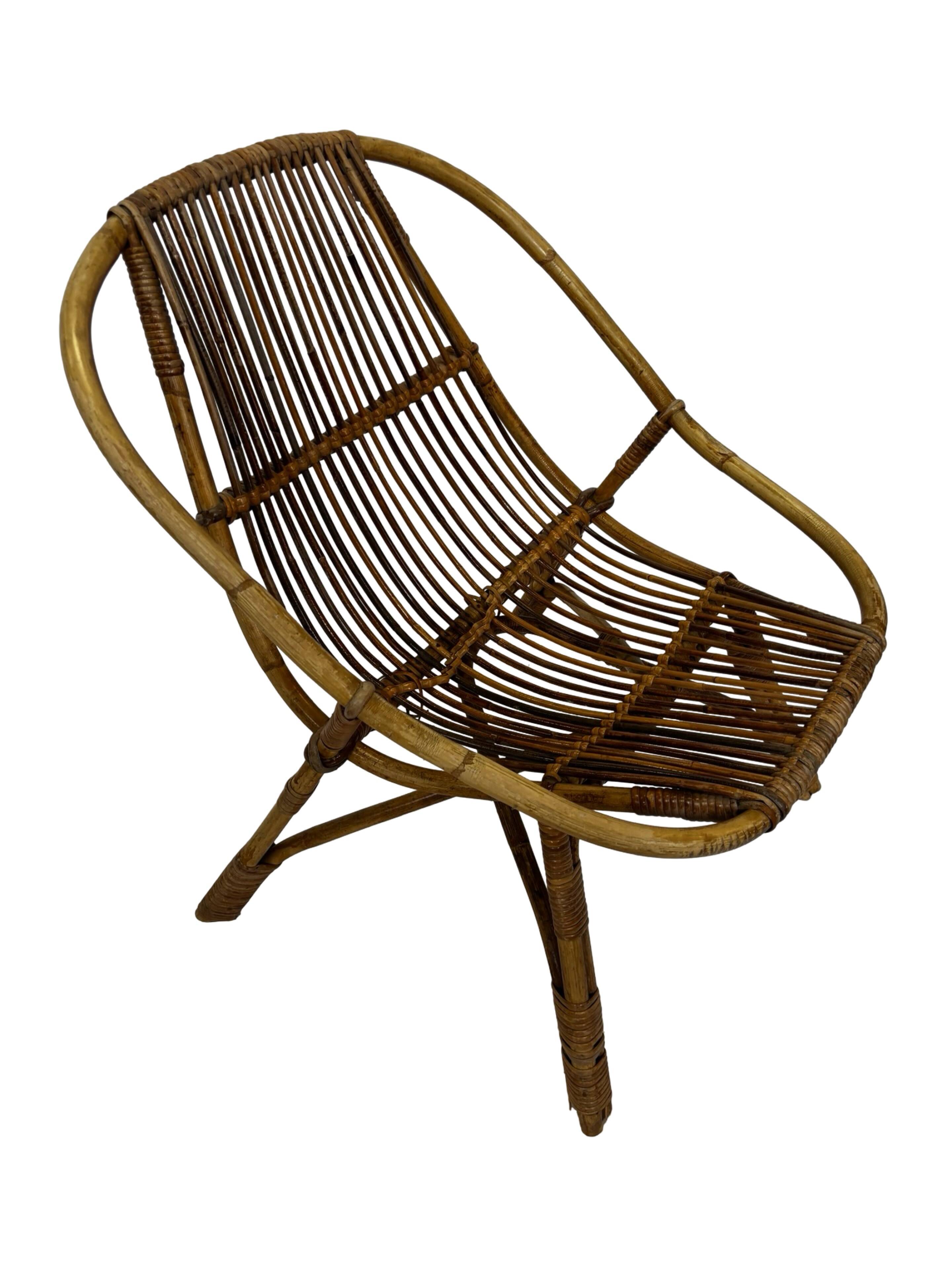 Ensemble vintage de 4 fauteuils club en rotin Rohe Noordwolde 1960