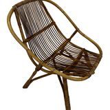 Ensemble vintage de 4 fauteuils club en rotin Rohe Noordwolde 1960