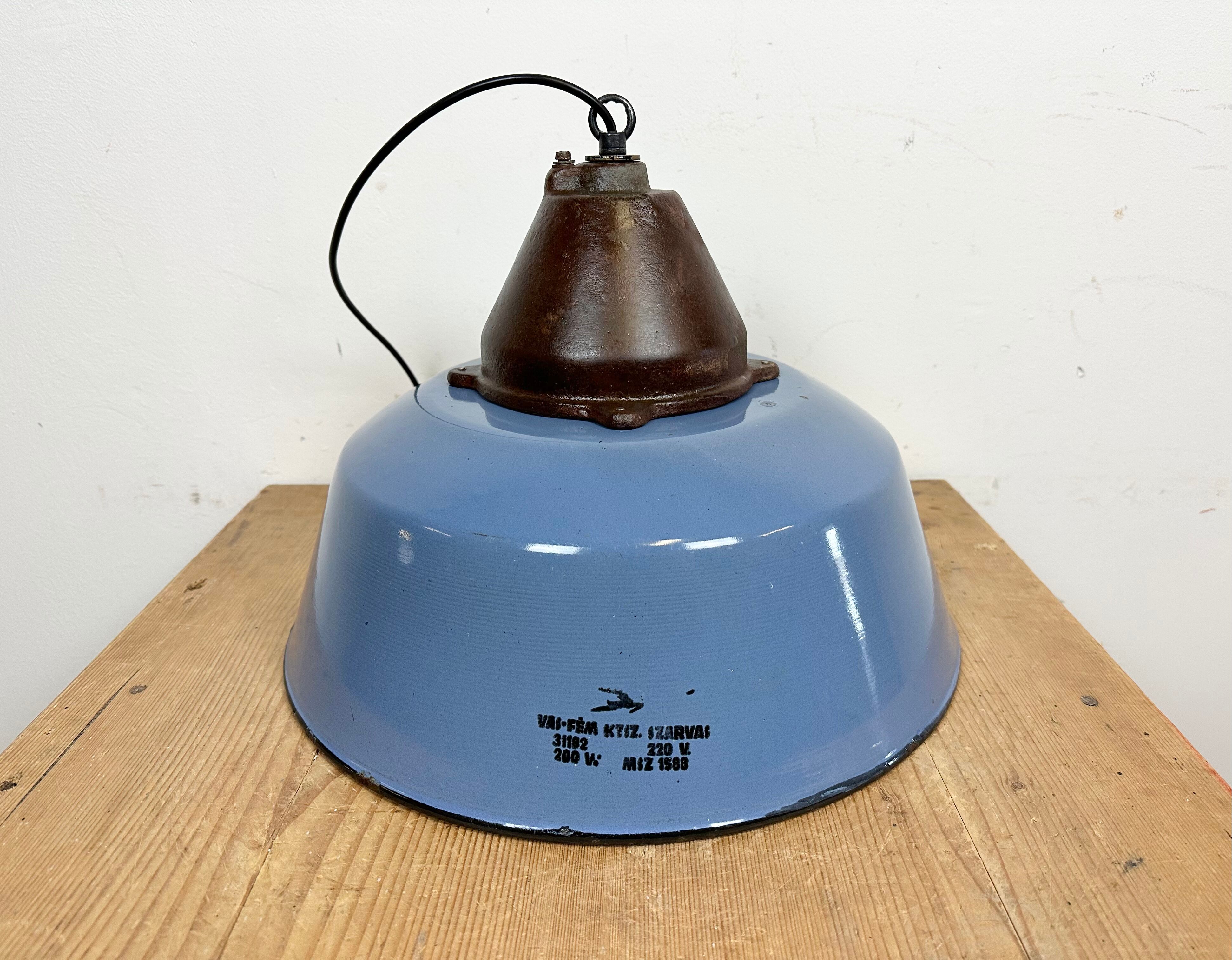 Industrial Blue Enamel and Cast Iron Pendant Light, 1960s