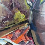 Peinture à l’huile de nature morte « pot de fleurs »  milieu du 20ème siècle