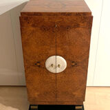 Art Deco Cabinet, Amboyna Roots, Leather and Brass, France, circa 1930