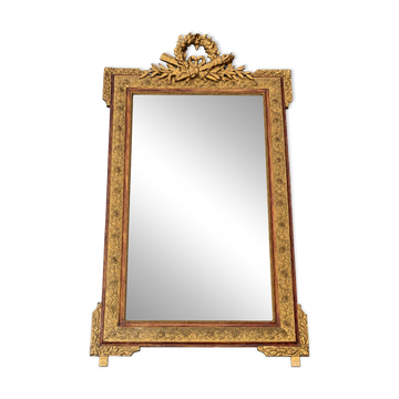 Large gold mirror in Louis XVI style with laurel crown, 121 cm.