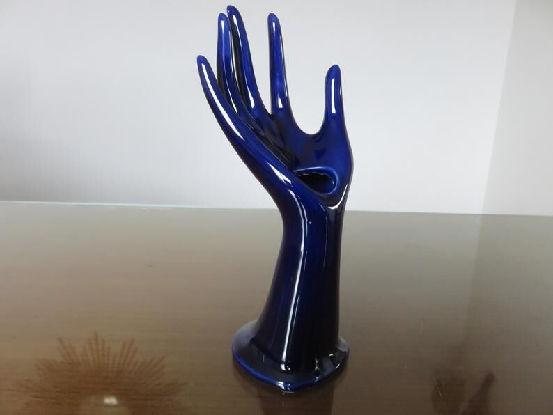 Signed blue ceramic soliflore hand