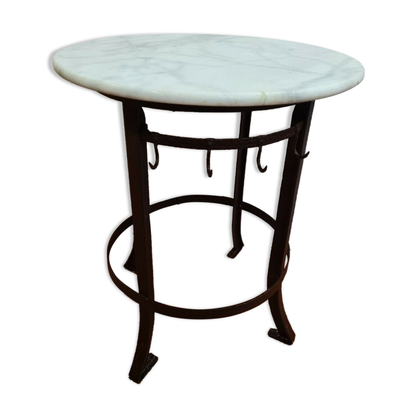 Iron pedestal table and marble top
