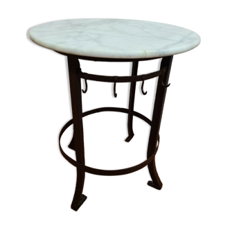 Iron pedestal table and marble top