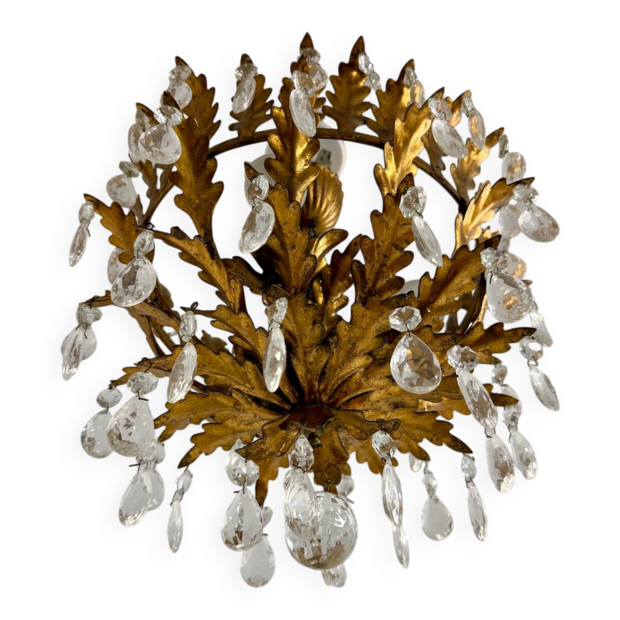 Antique chandelier with brass tassels, Banci design, Florence, Italy, 1950s
