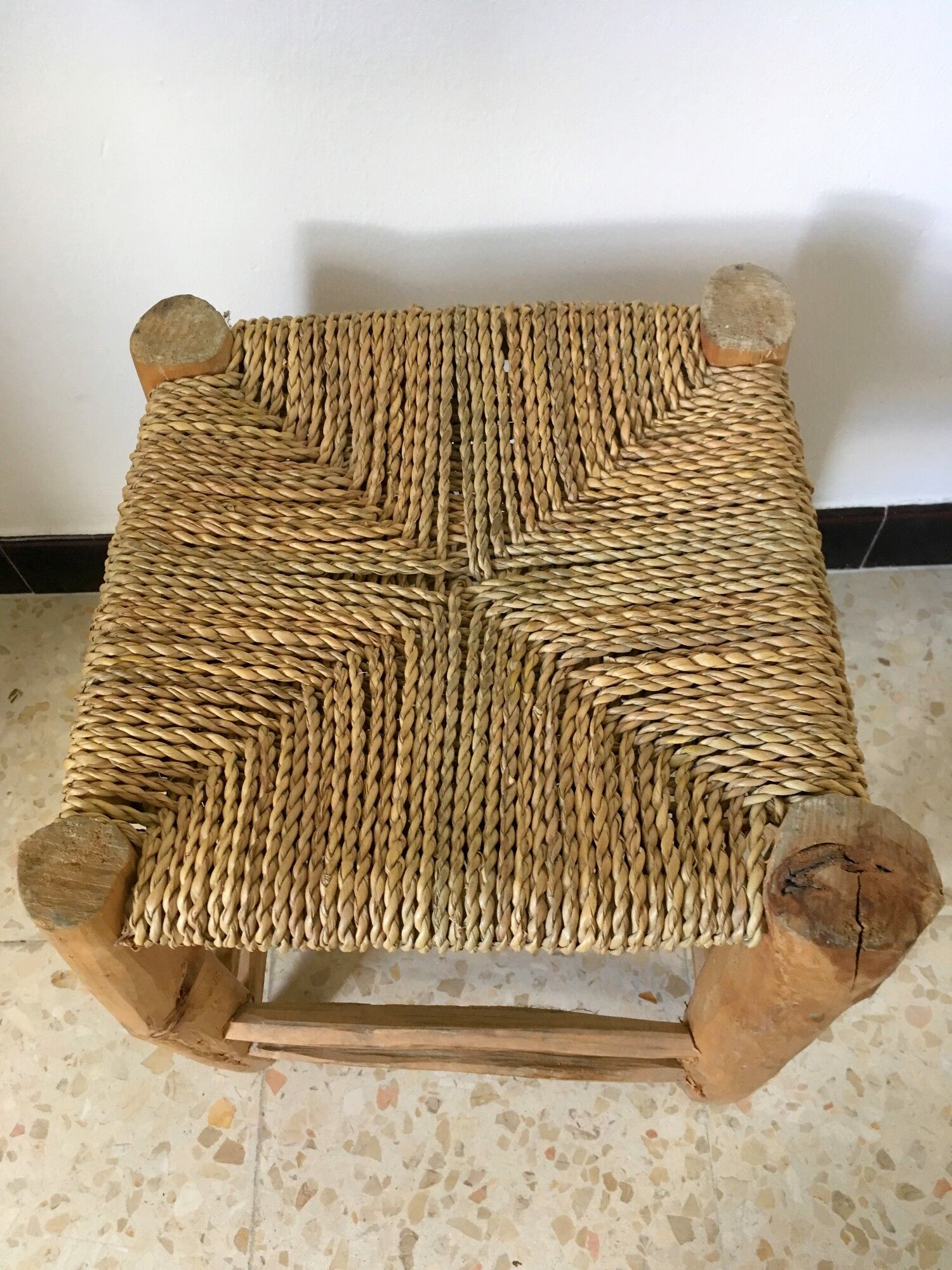Wooden and rope stool