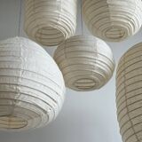 Large pendant light in Japanese-style natural rattan and linen in the shape of a drop H55 D60