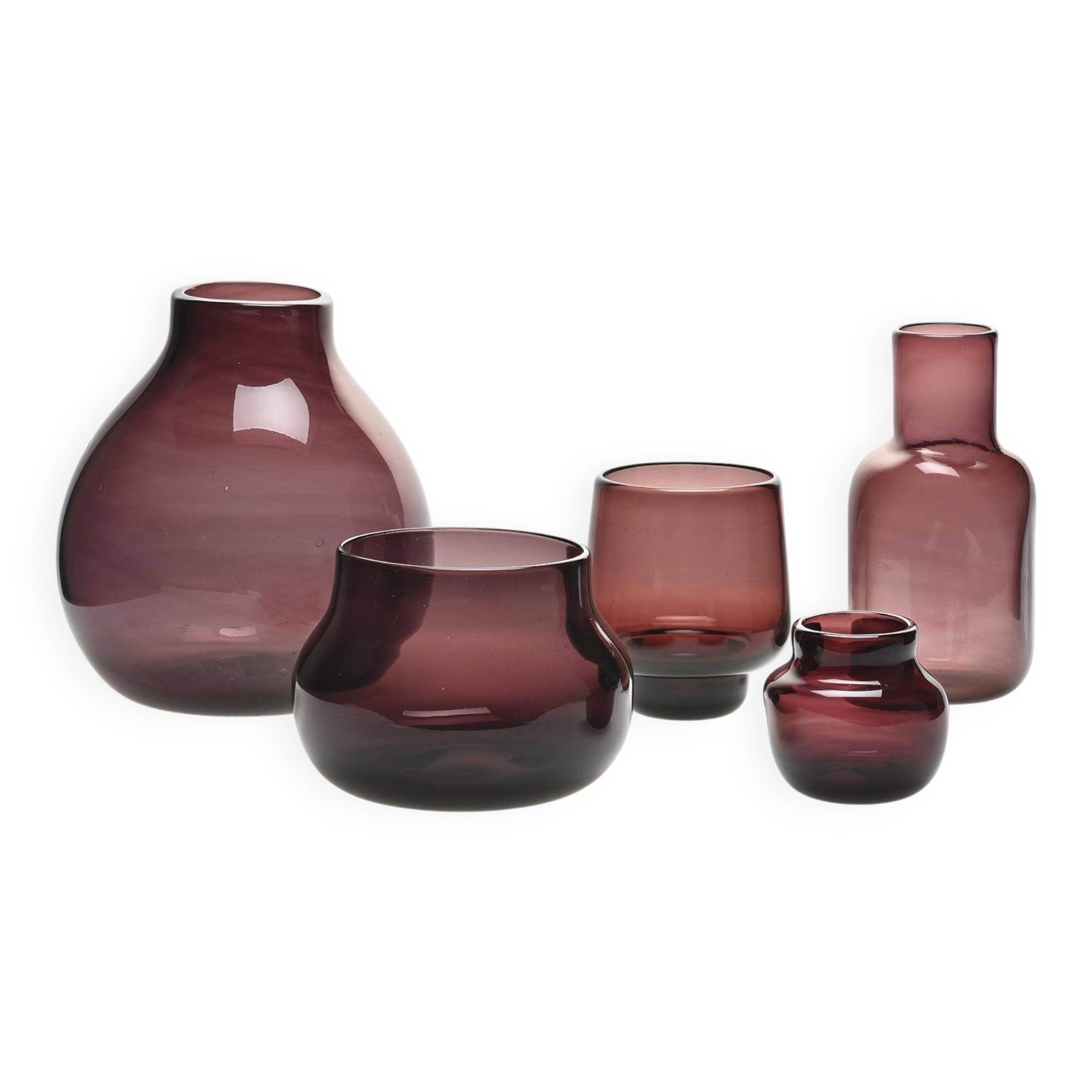 Set of five purple vases by Claude Morin, circa 1980