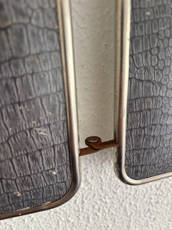 Miroir vintage 1960 triptyque barbier simili crocodile bleu barbeau - 20 x