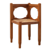 Chaise d'angle en chêne Art Déco avec dossier découpé et assise en paille, Belgique, cir.
