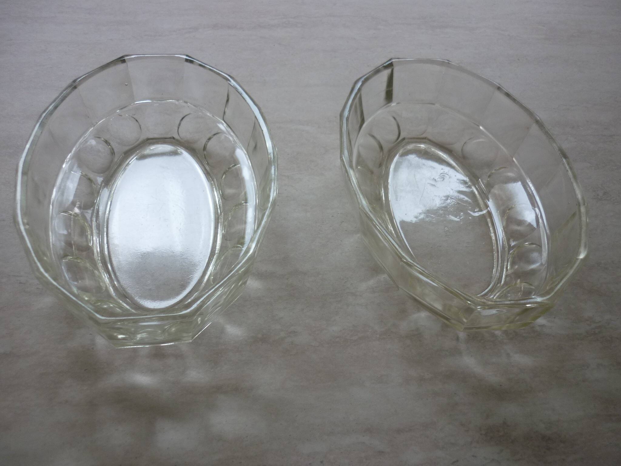 Pair of large old art deco glass ramekins