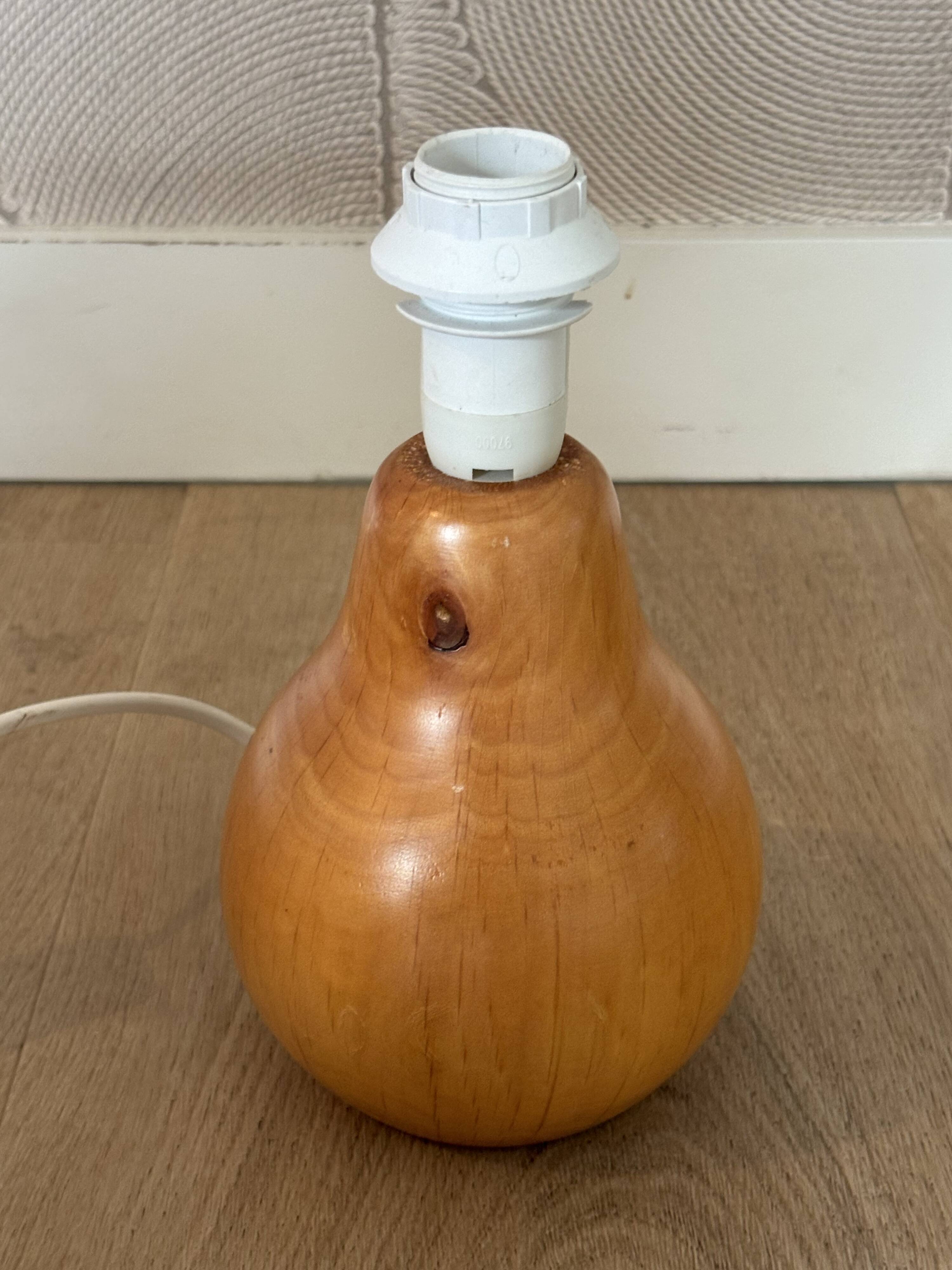 vintage wooden lamp small model with fabric shade 80's design