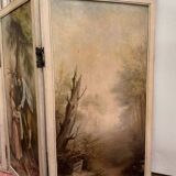 Louis XVI style three-leaf screen with Romantic and landscape decorations