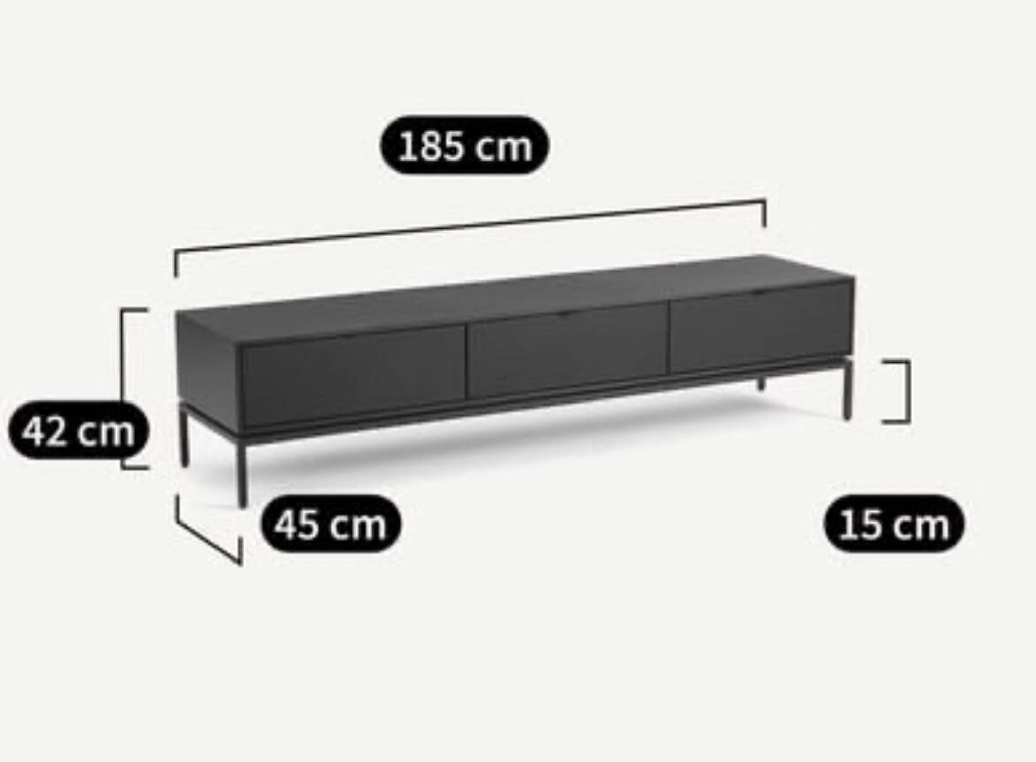TV cabinet sideboard in metal, steel and leather, Réalto