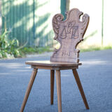 Set of 4 carved wooden stepladder chairs, pharmacy, brutalist, mountain style