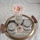 Pair of glass moulded flower vases and silver-plated metal – Art Deco style