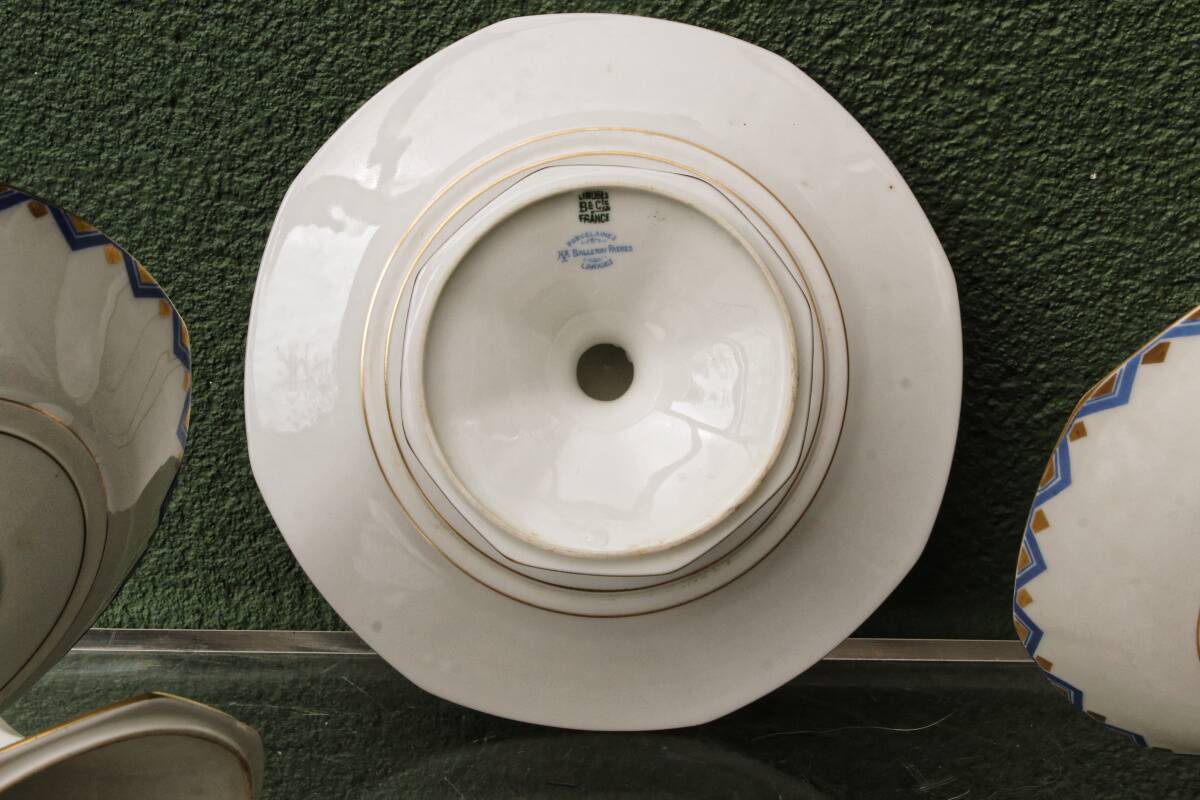 Set of 3 Art Deco compotes Balleroy Frères, Limoges