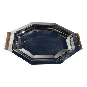 Octagonal stainless steel cup with wooden handles