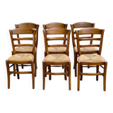 6 chaises bois massif chêne moyen et paille