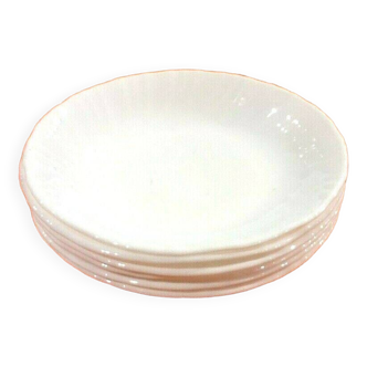 6 assiettes creuses  Arcopal France   Couleur : Blanc lait  Modèle Feston