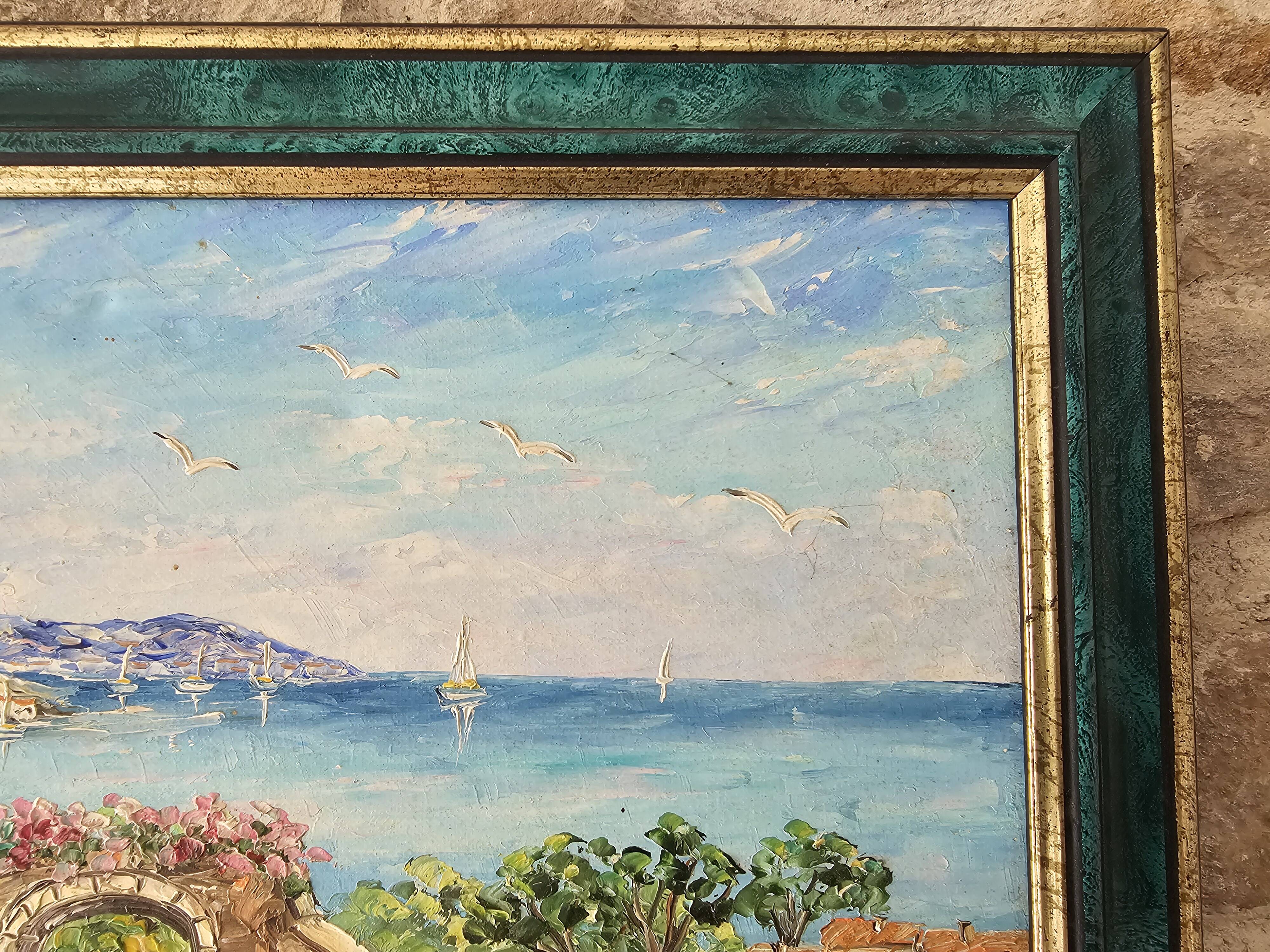 Table Oil on Canvas Landscape Cap d'Agde Villa Fleurie - Signed Ferand Bre