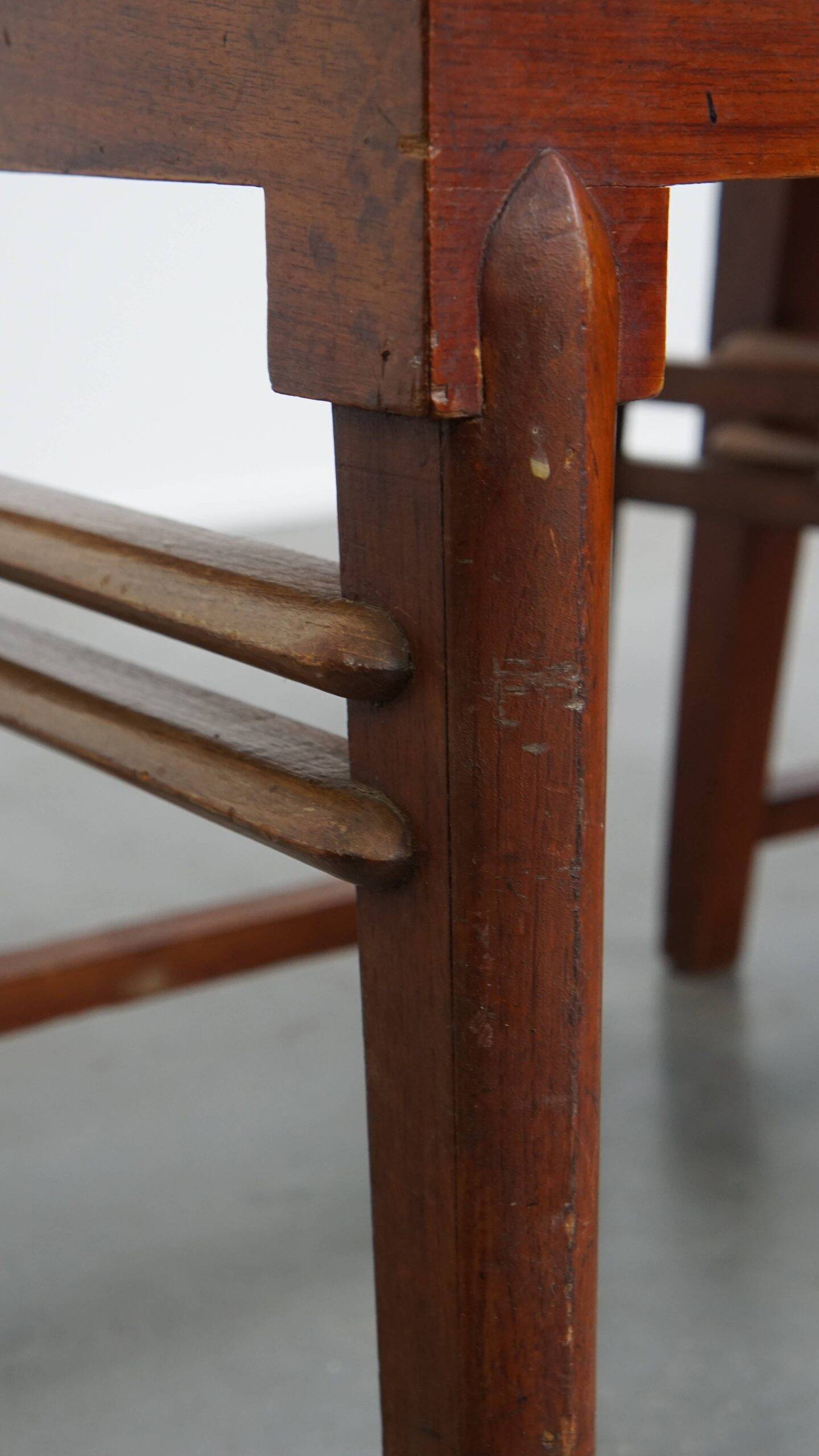 et of 6 wooden Art Deco design dining chairs with a wicker seat and backrest