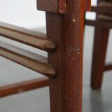 et of 6 wooden Art Deco design dining chairs with a wicker seat and backrest