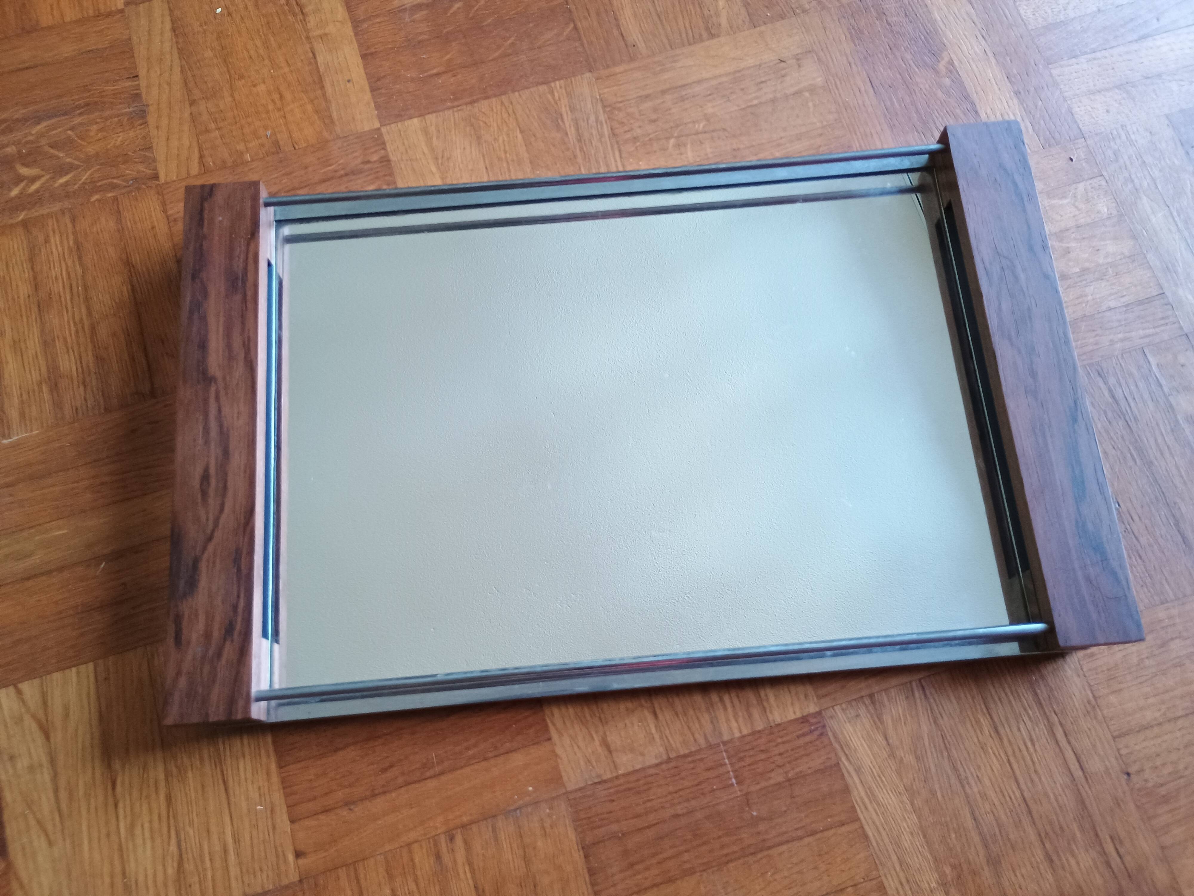 Modern tray - glass and rosewood - vintage