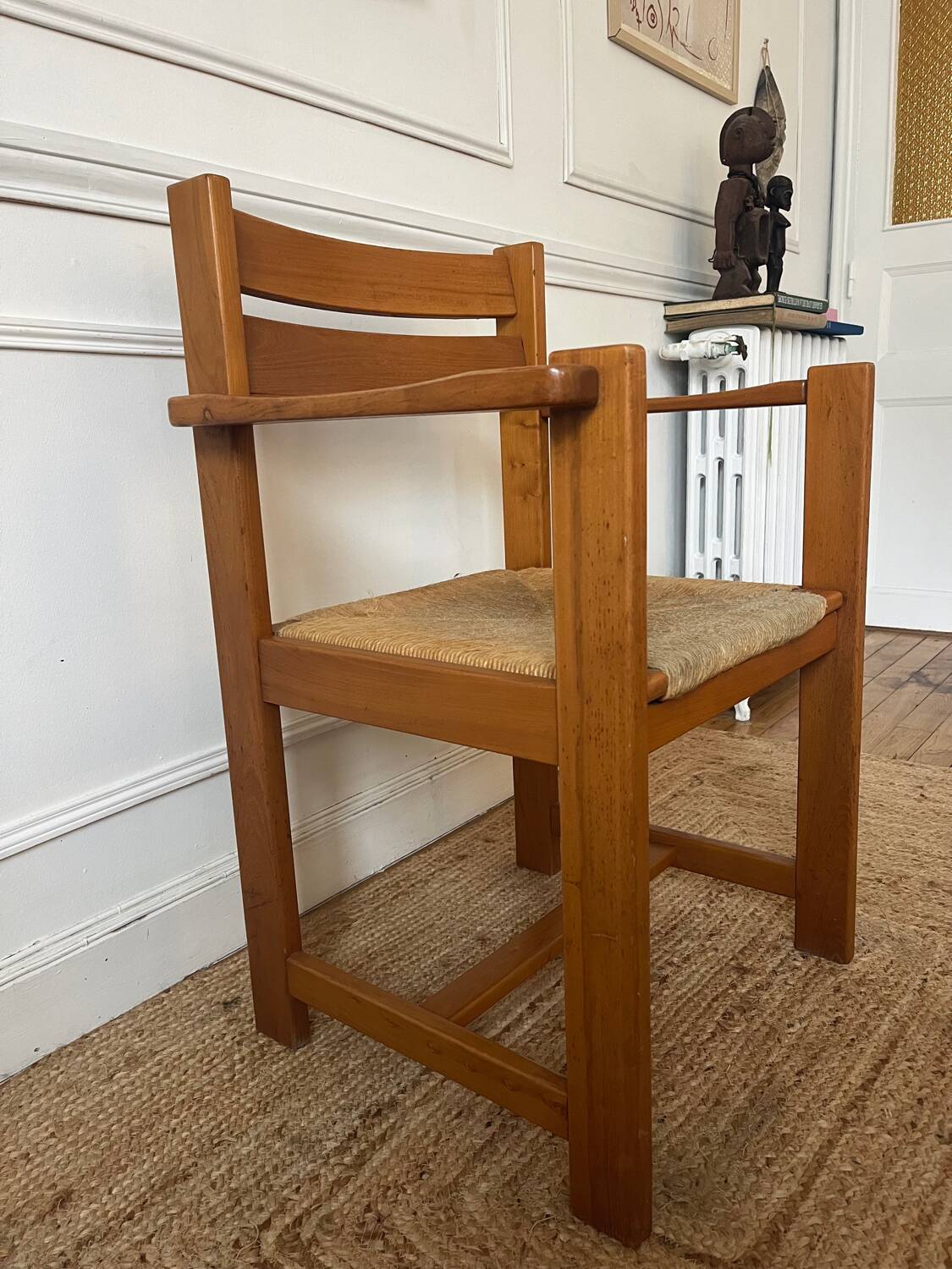 Armchair in elm and straw Maison Regain