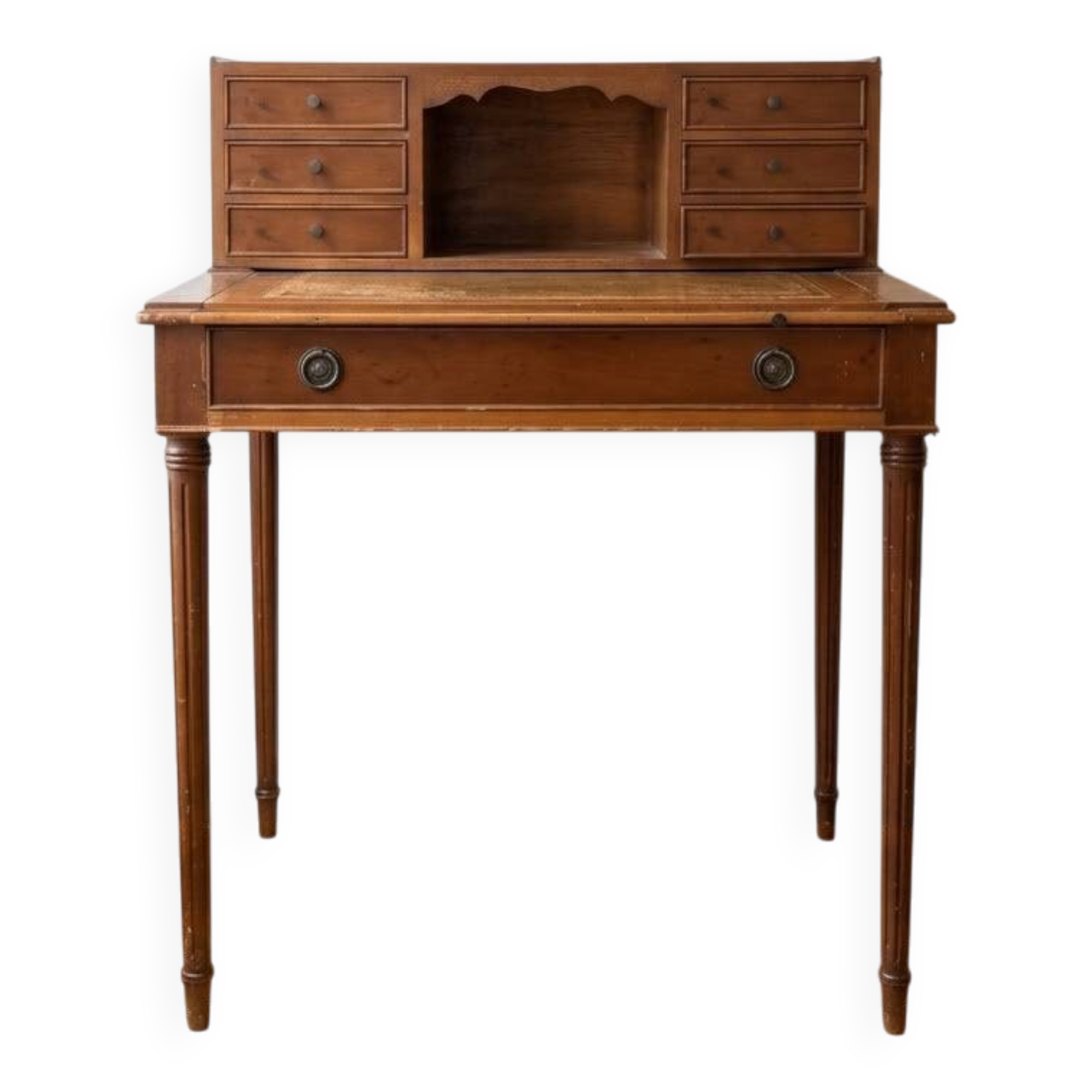 Small vintage wooden desk with a riser.