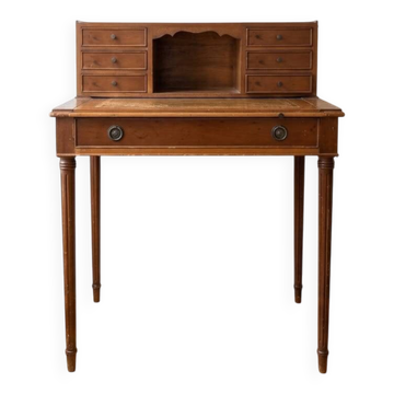 Petit bureau vintage en bois avec rehausse