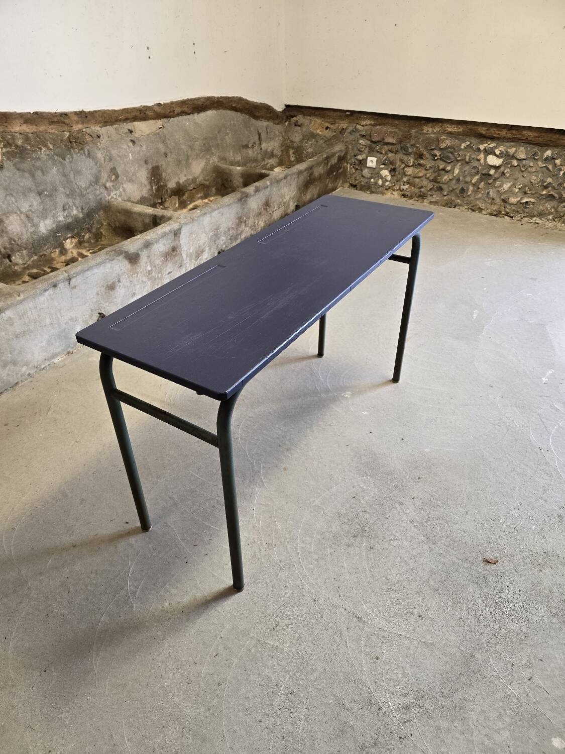 Double school desk with school bag holder