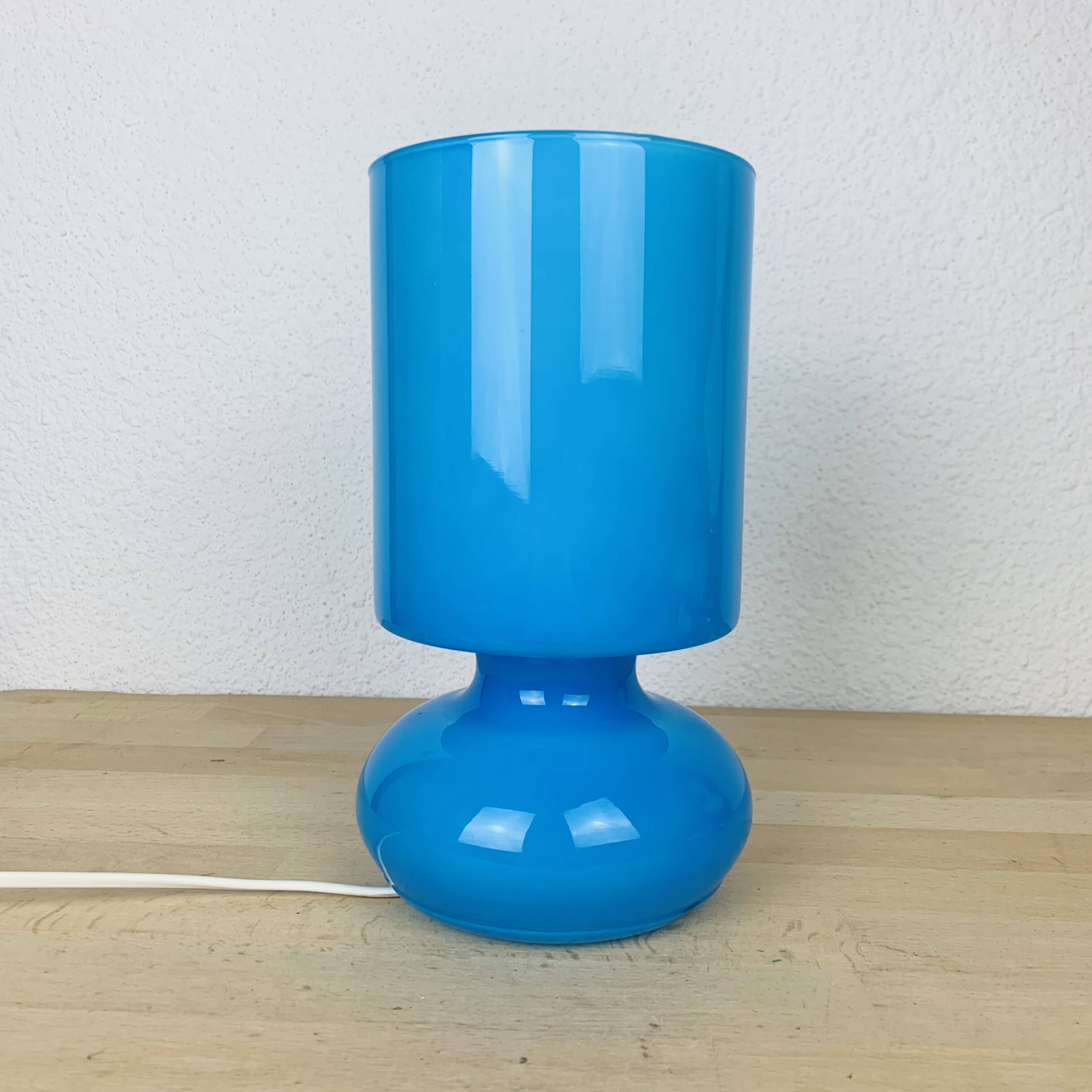 Ikea Lykta lamp in vintage blue glass