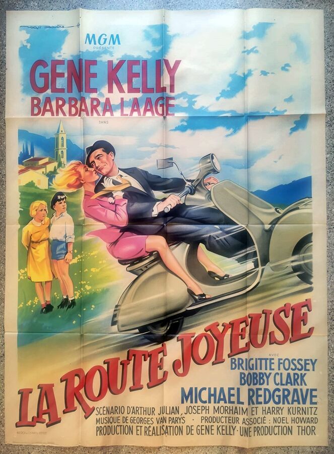 original poster of 1957 the merry road Gene Kelly Barbara Laage Vespa