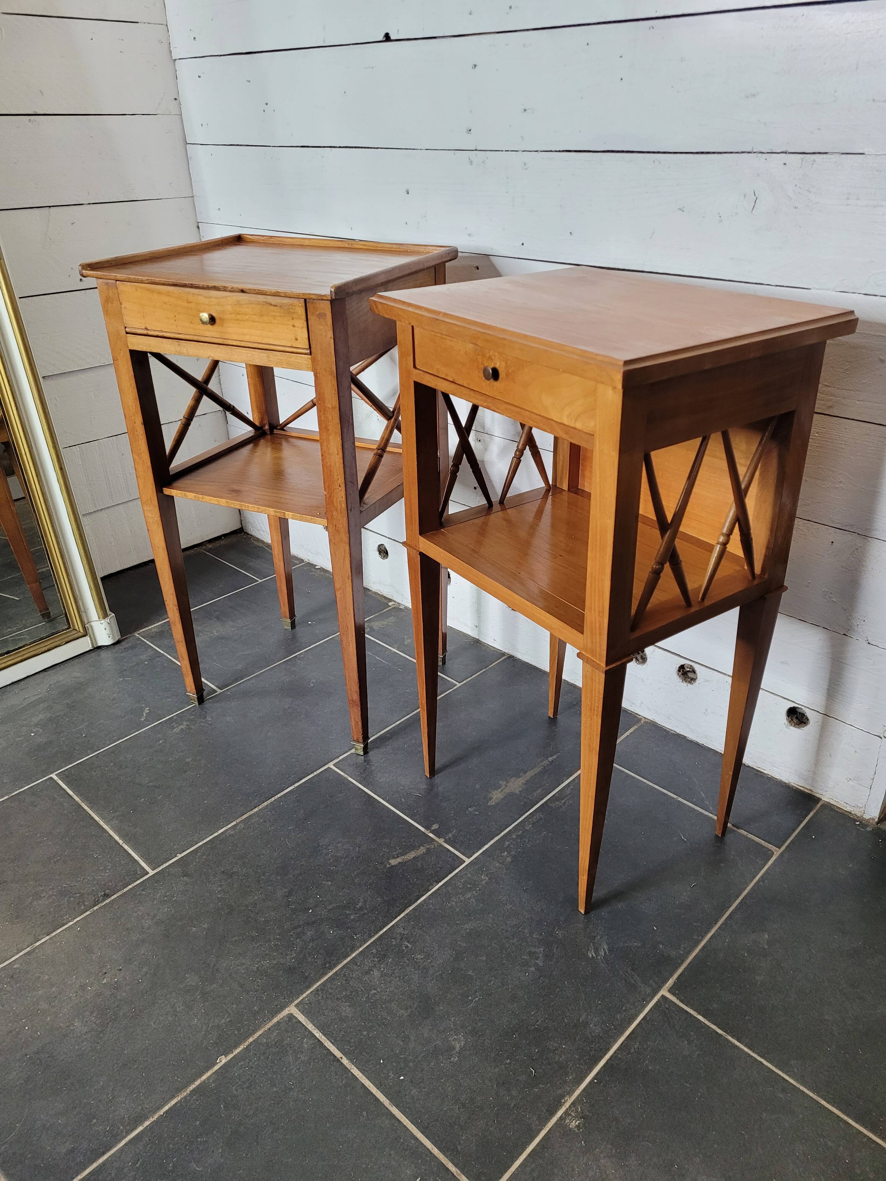 Pair of bedside tables with cherry wood lattices
