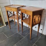 Pair of bedside tables with cherry wood lattices