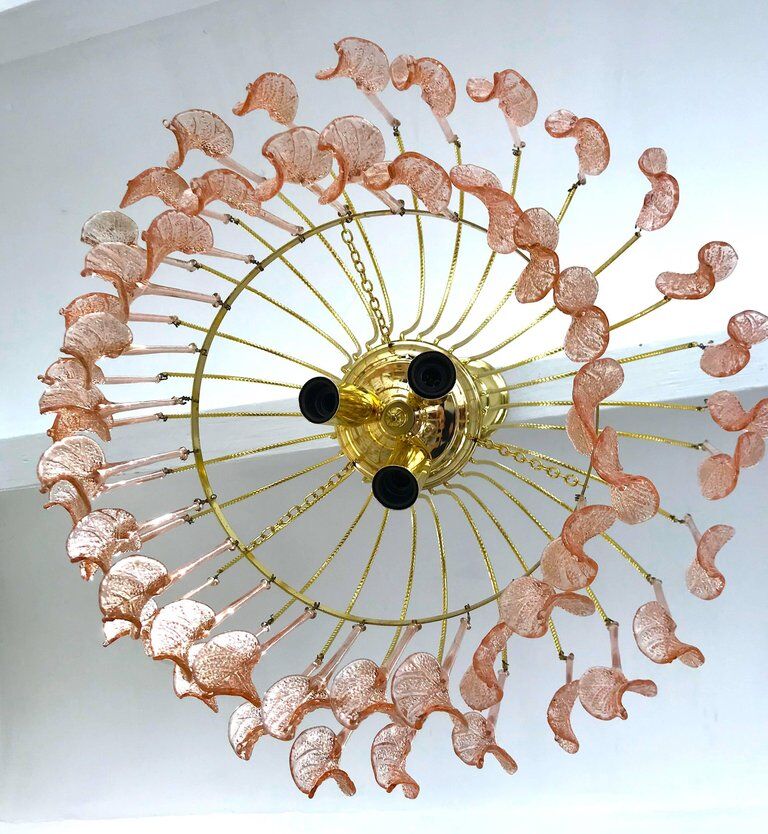 Chandelier Murano glass to golden flowers 1970 s