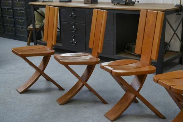 Set of 5 solid oak chairs by Seltz Manufacture 1970's