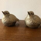 Salt and pepper shaker in silver metal, sparrows