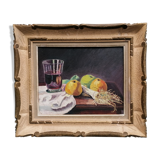 Still life, leek apples vino