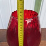 Empoli glass vase, Italy, 1960, red color with relief patterns