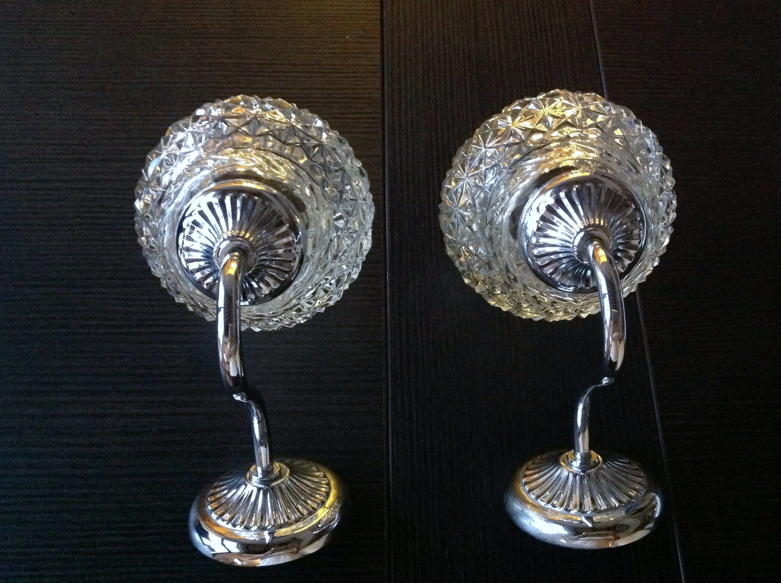 Pair of structured glass and chrome metal, 60s