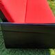 Vintage sofa 3 places convertible, red fabric and black skaï.1960s.