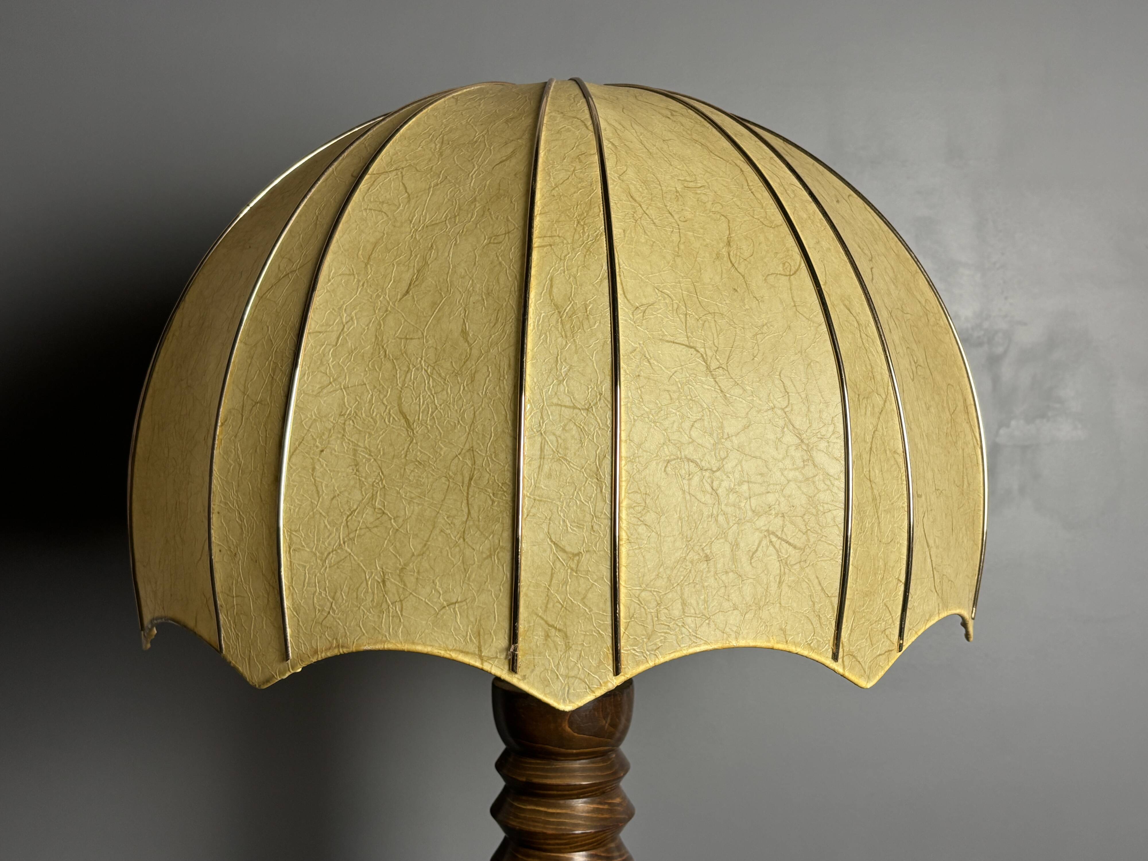 Brutalist midcentury wood turned cocoon floor lamp