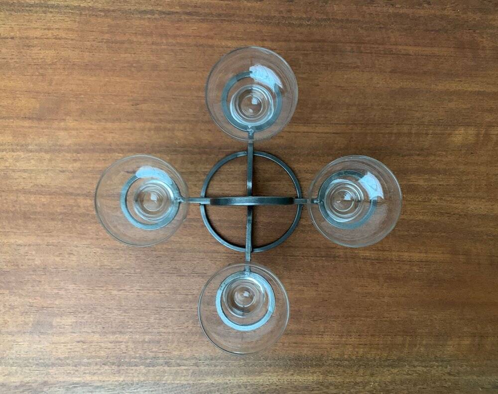 Bougeoir danois en métal et verre, années 1960