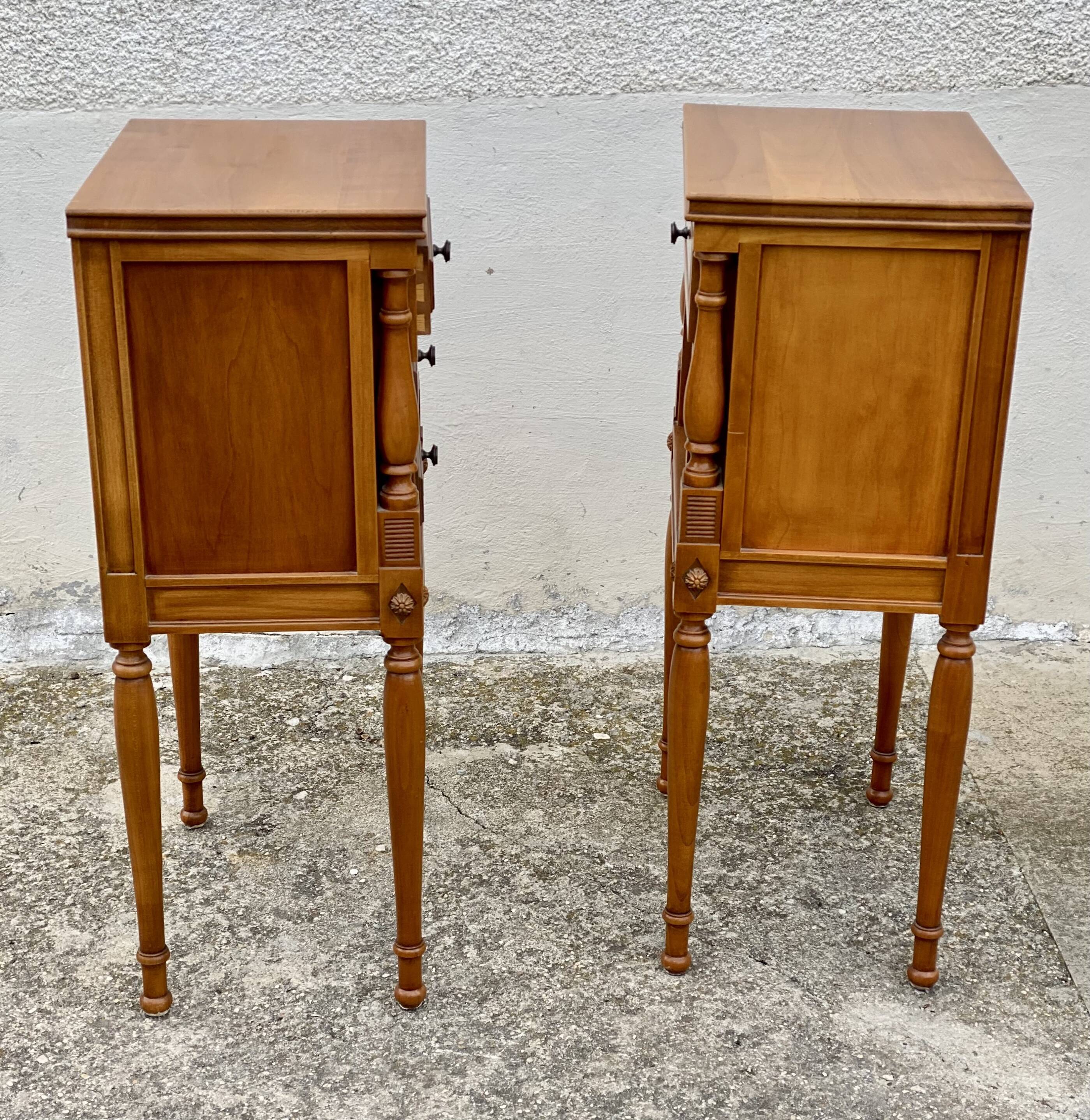 Pair of vintage fruitwood bedside tables from the 1960s.
