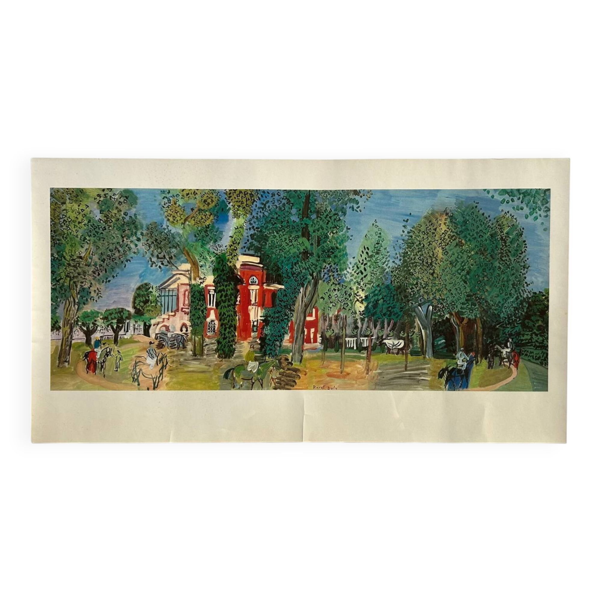Lithographie Ektachrome, Le Paddock à Deauville de Raoul Duffy. 1960.