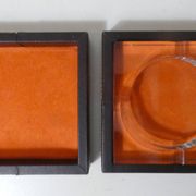Coffret cendrier en verre et cuir vintage